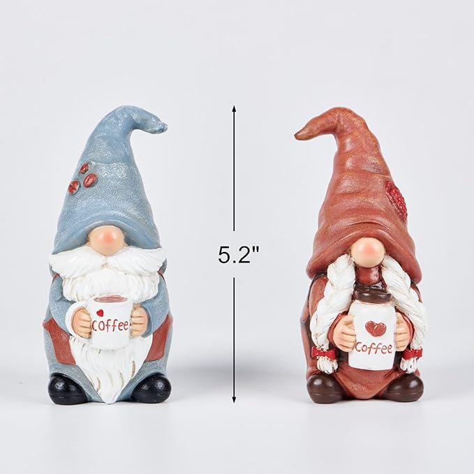 Coffee Gnomes Coffee Table Decor - Coffee Bar Accessories Tabletop Kitchen Office Home Coffee Bar Decor Counter Decor Christmas Valentine Resin Gnome Collectible Figurines For Coffee Lover (2pack)