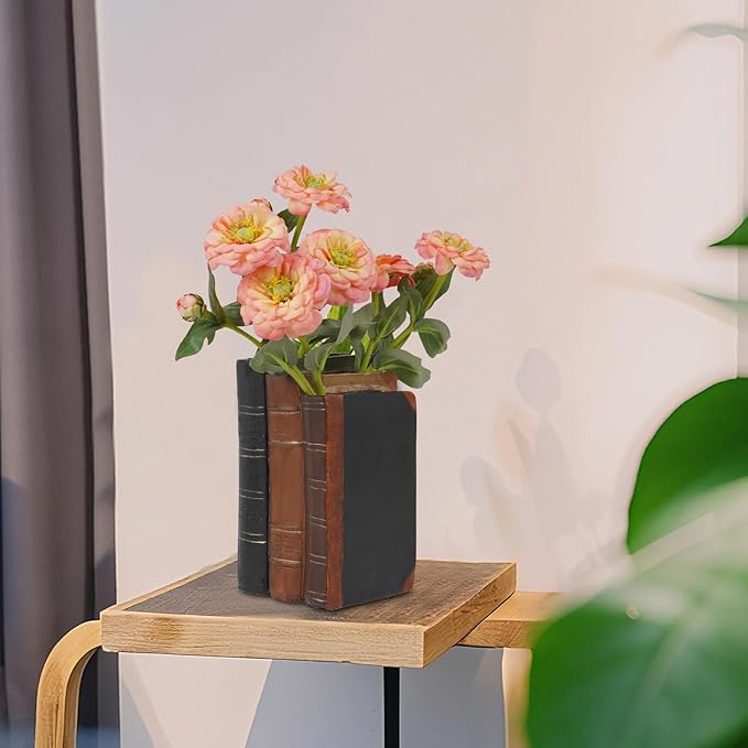 Guichifun Book Shaped Vase for Flowers - Resin Decorative Vase Classical Fake Books for Bookshelf Bedroom Office Home Décor Gifts for Book Lovers 5.5 * 4.5 * 7.5 Inch