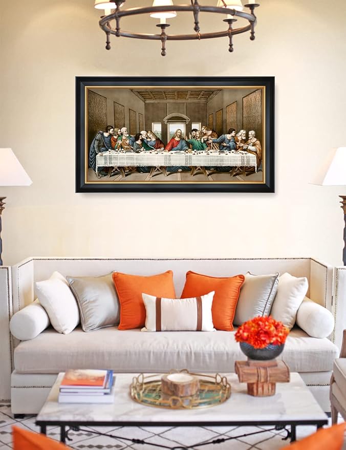 DECORARTS - The Last Supper by Leonardo Da Vinci Giclee Reproducation, Giclee Prints Acid Free Cotton Canvas with Matching Black Gold Solid Wooden Frame. Total Framed Size: 33 inch W x 19 inch H,Large