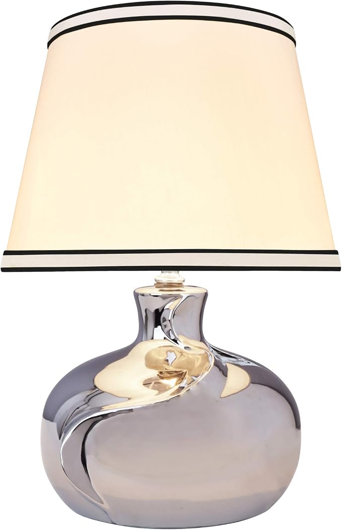 Aspen Creative 40182-21, 14-1/2" High Transitional Ceramic Table Lamp, Plated Nickel and Hardback Empire Shaped Lamp Shade in White, 10" Wide