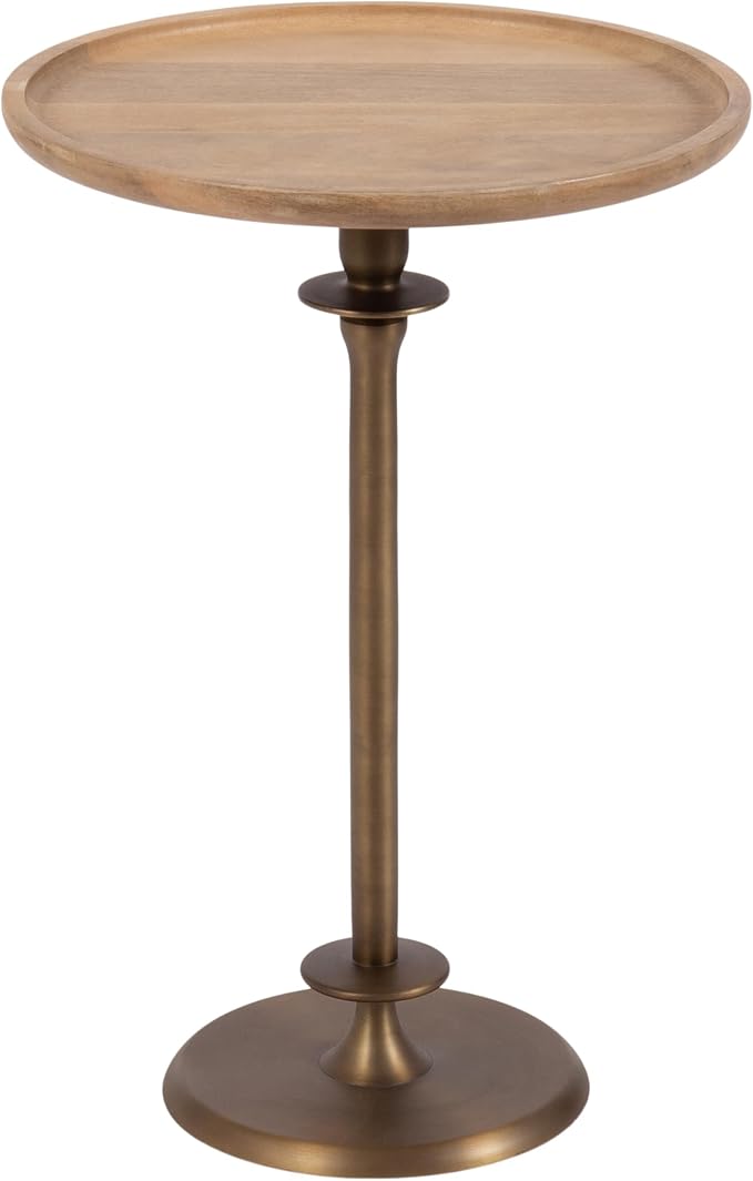 Kate and Laurel Arora Modern Wood and Metal Round Side Table, 17 x 17 x 24, Light Natural and Antique Brass, Transitional Sculptural Living Room End Table for Indoor Plant Stand or Bedroom Nightstand