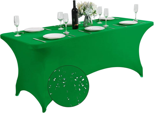 SuperO Waterproof Spandex Table Cover for 6FT Table Universal Fitted Stretch Tablecloth for Party, Banquet, Wedding and Events-Emerald