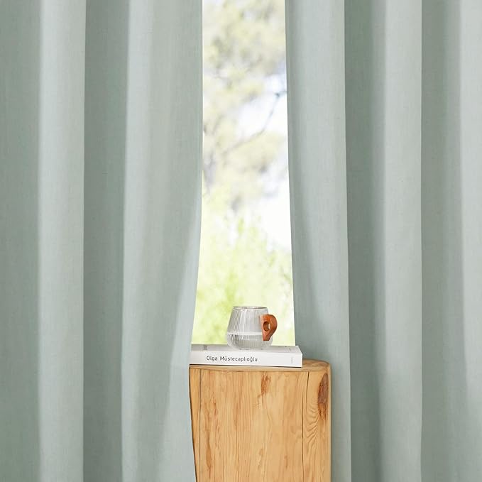 NICETOWN Thick Linen Blend Curtains Flax Textured for Bedroom, Rustic Grommet Semi Sheer Privacy Added Window Curtains & Drapes Light Filtering for Nursery, Sage Green, W42 x L63, Set of 2