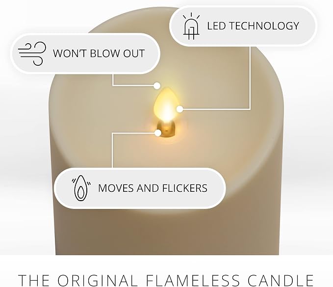 Luminara Outdoor Flameless LED Coloring Changing Candle Melted Edge 3.75" x 5.3" Real Moving Flame Battery Operated Timer Plastic Weather-Resistant
