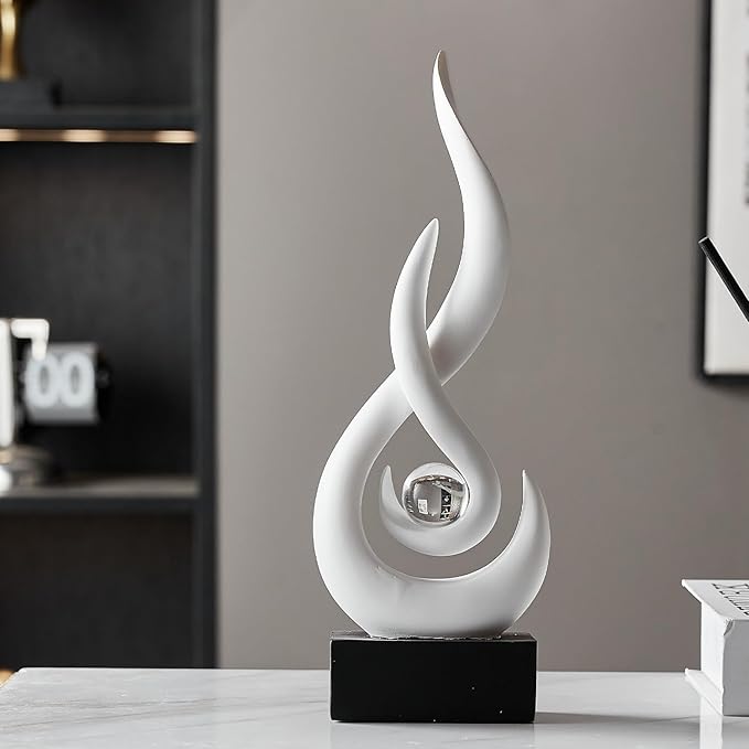 Modern Abstract Art Table Decoration,Resin Flame Statue Modern White Centerpiece Ornaments for Living Room Great Gift Idea Home Decor,Collectibles