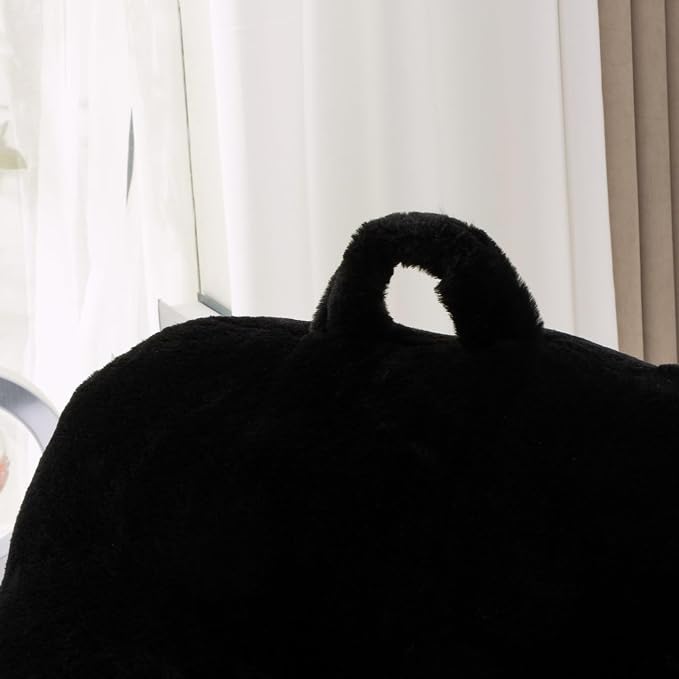 A Nice Night Faux Fur Reading Pillow Bed Wedge Large Adult Children Backrest with Arms Back Support for Sitting Up in Bed/Couch for Bedrest,Black,Large