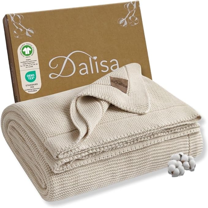 Dalisa 100% Organic Turkish Cotton Throw Blanket - GOTS Certified, Cozy - Perfect for Couch, Bed, and Home Decor - Boho Vintage Knit Alina (Stone, 60x80)