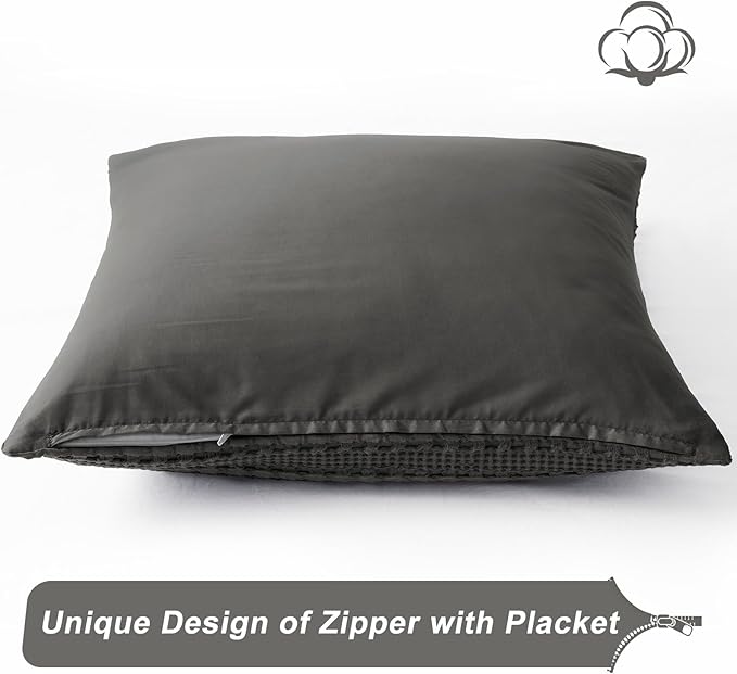 PHF 100% Cotton Waffle Weave Euro Sham Covers, 2 Pack 26" x 26" Bed Pillow Covers for Elegant Home Decor, No Filling, Luxury Aesthetic Soft Euro Pillow Cases for Bed, Charcoal Grey
