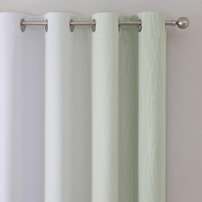 Estelar Textiler Sage and Grayish White Blackout Curtains 108 Inches Long, Thermal Insulated Drapes for Bedroom, Full Light Blocking Energy Saving Long Curtains for Living Room, 52Wx108L, 2 Panels