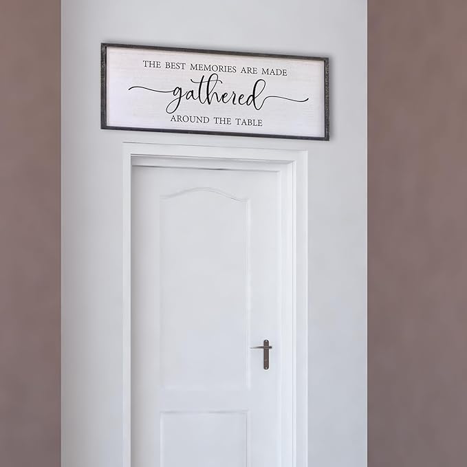 The Best Memories Are Made Gathered Around The Table Wall Decor 40"x15" Large Rustic Farmhouse Dining Room Wood Framed Modren Signs Kitchen Home Simple Hanging Wall Art (Black)