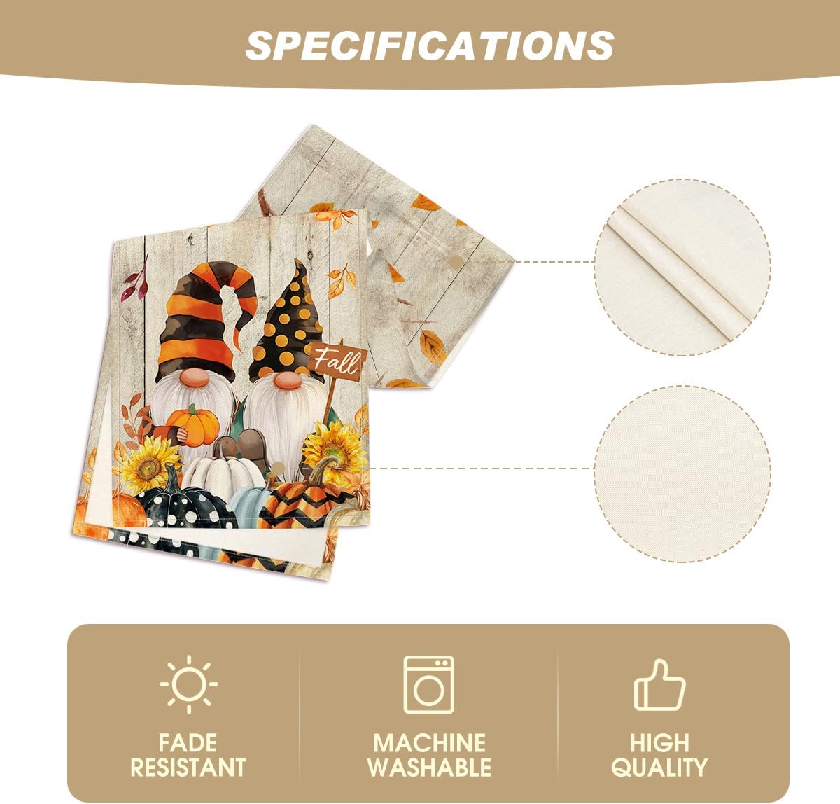 Artoid Mode Wood Gnomes Pumpkins Sunflower Maple Leaves Fall Table Runner, Kitchen Dining Table Decoration for Home Party Decor 13 x 120 Inch