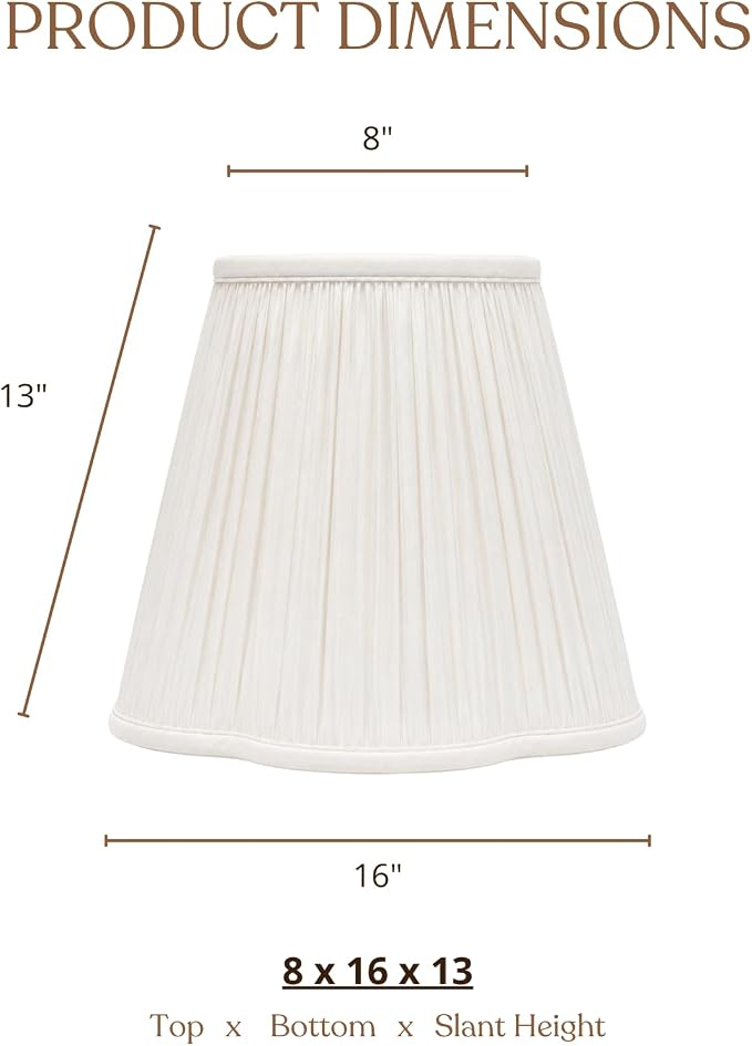 Royal Designs, Inc. BS-754-16WH Bottom Scallop Gather Pleat Basic Lamp Shade, 8 x 16 x 13, White