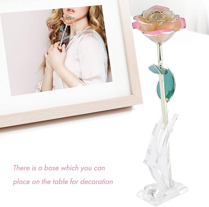 Ejoyous Mothers Day Rose Gift for Mom, 24K Gold Dipped White Rose Forever Preserved Rose Flower with Crystal Stand for Valentine's Day, Christmas, Birthday, Anniversary