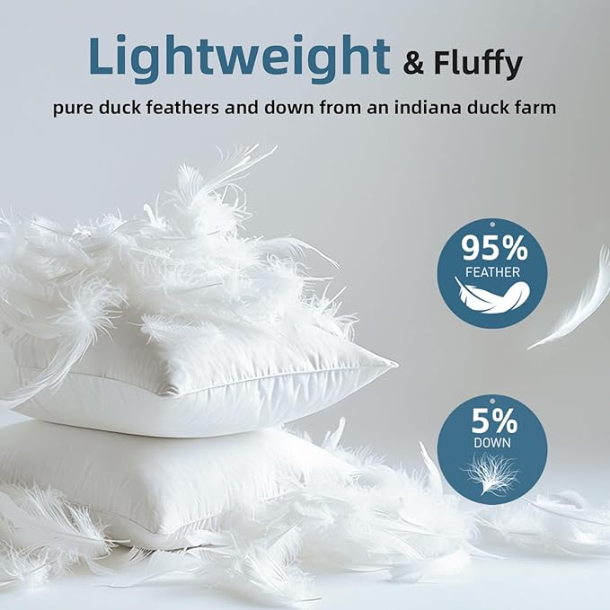 YSTHER 22x22Euro Pillow Inserts Set of 2, Premium Down Feather Pillows for Couch & Bed - Hypoallergenic, Machine Washable, Fluffy Decorative Throw Pillow Inserts (White)