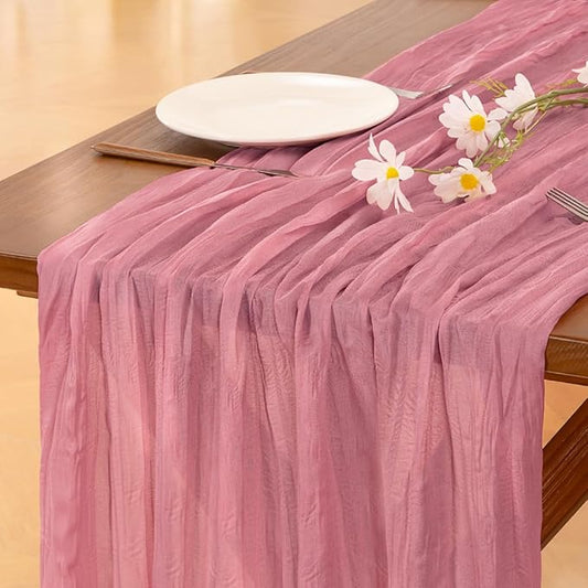 Socomi 10pcs Mauve Cheesecloth Table Runner Boho Rustic Gauze 120 inch 10FT Cheese Cloth Runner for Wedding Party Baby Shower Birthday Home Decor Holiday Decorations