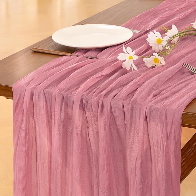 Socomi 3pcs Mauve Easter Spring Cheesecloth Table Runner Boho Rustic Gauze 120 inch 10FT Cheese Cloth Runner for Wedding Party Baby Shower Birthday Home Decor Holiday Decorations