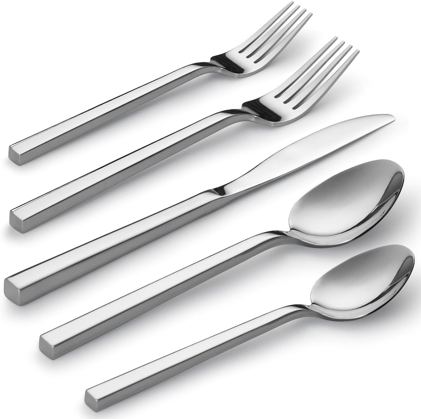 Alata Cube 60-Piece Forged Stainless Steel Flatware Set Cutlery Set, Silverware Set Service for 12, Mirror Finish, Dishwasher Safe
