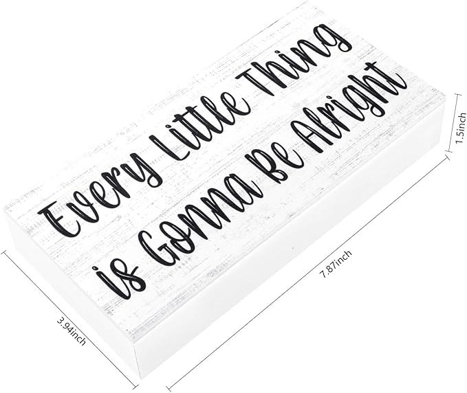Esur Every Little Thing is Gonna Be Alright Wooden Box Sign - Inspirational Farmhouse Birds Home Desk Shelf Tabletop Wall Decor(White)
