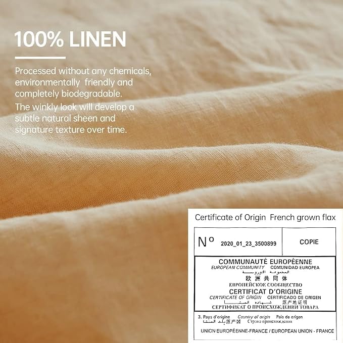 Simple&Opulence 100% Linen Duvet Cover Set, Natural French Flax Sand Duvet Cover Twin Size, Breathable Soft Comfy Linen Bedding Comforter Cover with 1 Pillowcase(Sand, 68"x86")