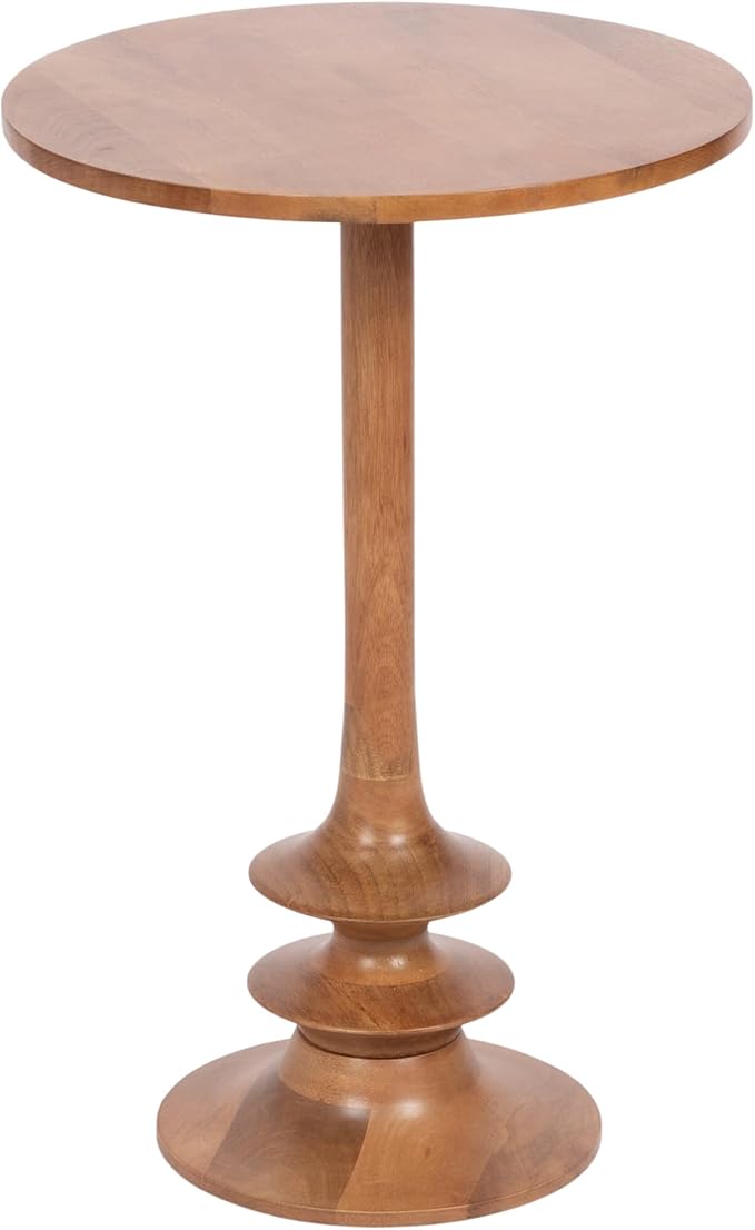 Kate and Laurel Squires Modern Mango Wood Round Side Table, 16 x 16 x 24, Warm Natural, Sculptural Pedestal Circle End Table for Use as a Bedroom Nightstand or Living Room Plant Stand Option