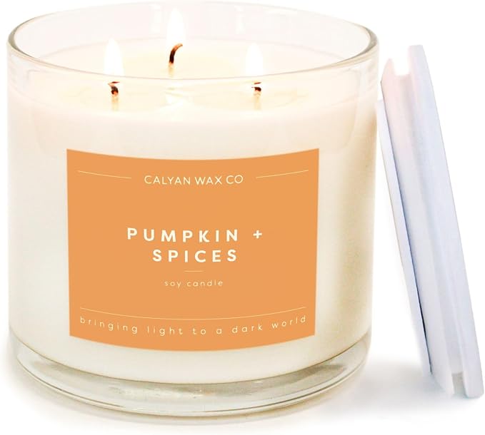 Calyan Wax Co. Pumpkin & Spices 3 Wick Scented Candle - 43 Hour Burn - Luxury 3 Wick Soy Candles - Clean Soy Wax Candles - Long Lasting Large Glass Jar Candle for Home - 14.9oz
