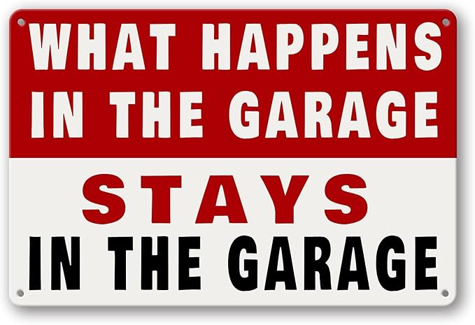 Metal Tin Garage Sign Man Cave Wall Decor For Men What Happens In The Garage Stays In The Garage Signs Funny Room Accessories Home Decorations Bar Signs Garage Rules Garage Stuff Gifts 12 X 8 Inch