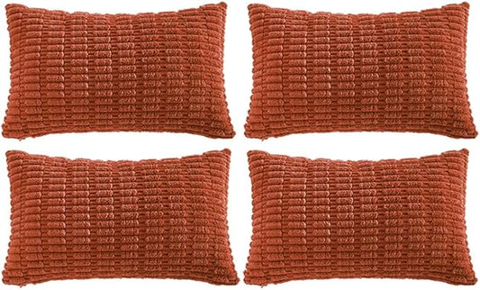 Fancy Homi 4 Packs Decorative Throw Pillow Covers for Living Room Couch Bed, Modern Farmhouse Boho Home Décor Accent Cushion Case, 20" x 12" (Pack of 4), Burnt Orange