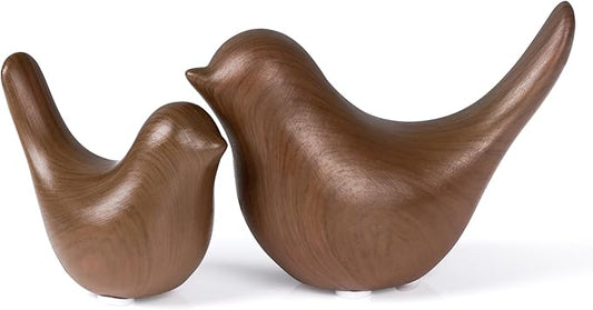 2 Pcs Ceramic Small Bird Figurines Modern Animal Statues for Home 、Room Decor and Bedroom Decor and Bookshelf Display (Dark Wood Grain)