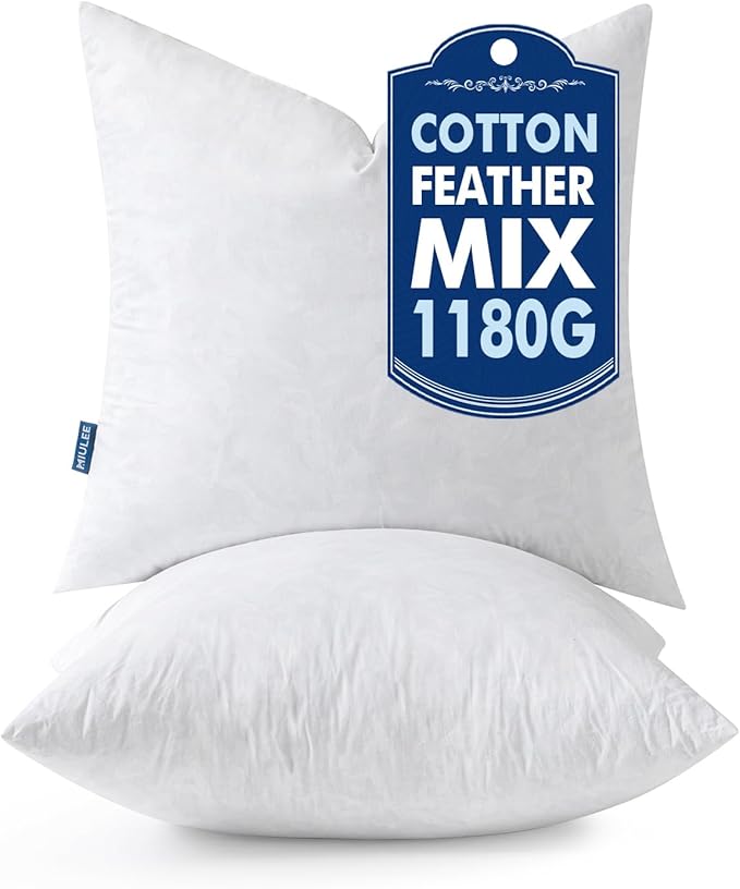 MIULEE Euro Pillow Inserts 24x24 Inch Set of 2, Feather Mix Polycotton with Cotton Fabric Square Decorative Throw Pillows for Couch Bed Sofa
