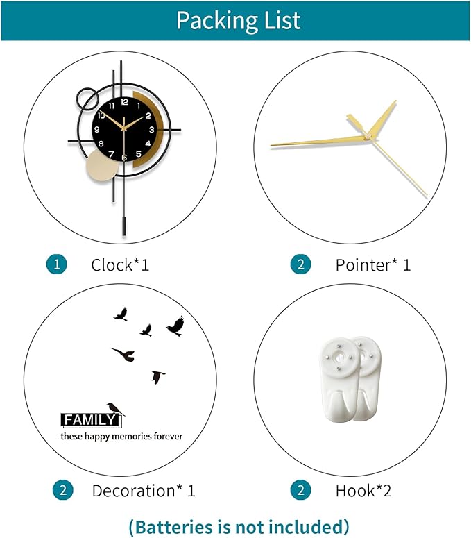 Large Wall Clock for Living Room Decor Modern Wall Clock with Pendulum Silent Quartz Battery Operated Metal Decorative Clock for Dining Room,Kitchen,Home,Bathroom,Bedroom,17.7x27.3 in