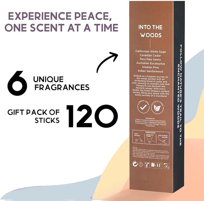 Folkulture Incense Sticks (120 Sticks) | Set of 6 Premium Incense For Relaxation, Aromatherapy| No Charcoal, Organic, Non Toxic, 45 Mins, Long Burning Sandalwood, Eucalyptus, Palo Santo Insence-Sticks