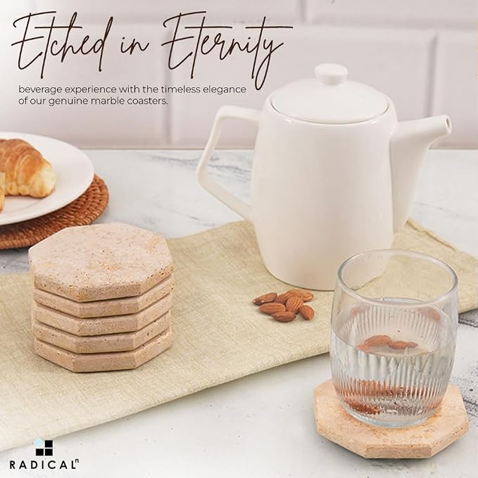 Radicaln Travertine Coasters 3.5" Inch Handmade Star Stone Coasters for Coffee Table, Ideal Coasters Set of 6 for Drinks, Elegant Coaster for Kitchen & Dining Table Decor
