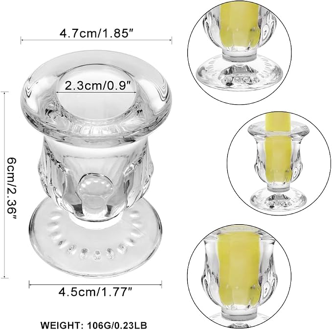 Glass Taper Candle Holder Set of 6 - Clear Crystal Candlestick Holders for Tapered Candles, Elegant Candle Stick Holder Set for Wedding Party Christmas Thanksgiving Festival (6, Transparent)