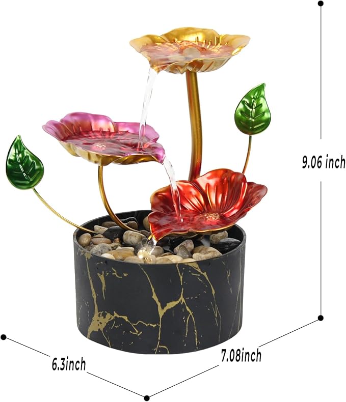 Desk Fountain Indoor Waterfall Fountain Flowers Themed 3-Tier Tabletop Fountain Home Decor Soothing Sound Machine(Galsang)