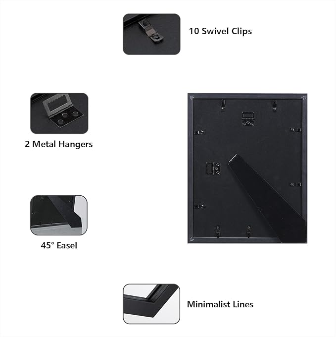 CORE ART 8x10 Black Picture Frame, Display Pictures 5x7 with Mat or 8 x 10 without Mat, Multi Photo Frames Collage for Wall or Tabletop Display, 2 Pack