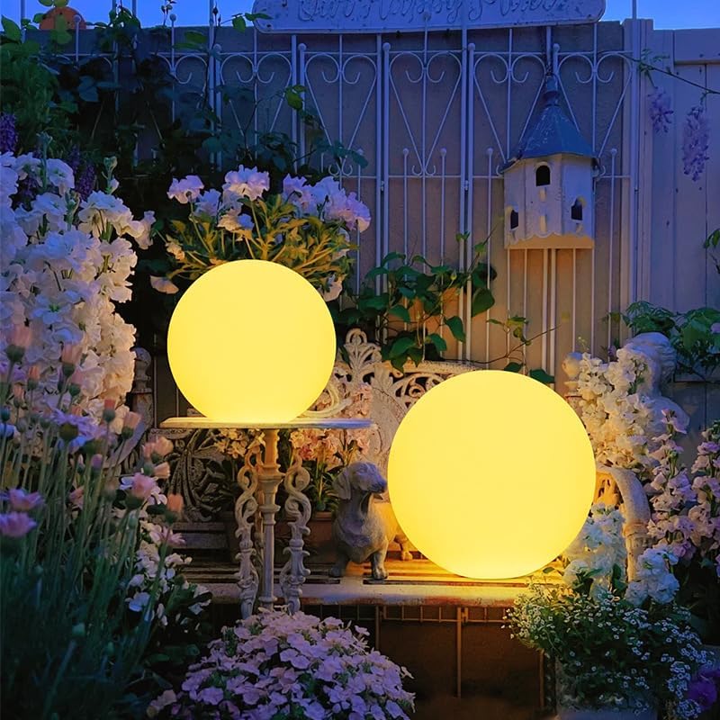 Globe Floor Lamp, 14-in Rechargeable LED Ball Light Globe Light w/Remote, Versatile Glowing Orb Mood Lamps Waterproof Outdoor Orb Lamp, Dimmable RGB Color Changing Light Up Ball for Home Garden Yard