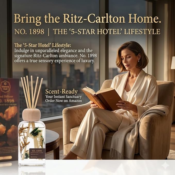 Luxury Hotel Scent Reed Diffuser 100ml (3.38oz) | No.1898 Hotel Collection Diffuser Oil Inspired by Ritz Carlton | Home, Bathroom & Office Decor | Long-Lasting Room Freshener Gift Set