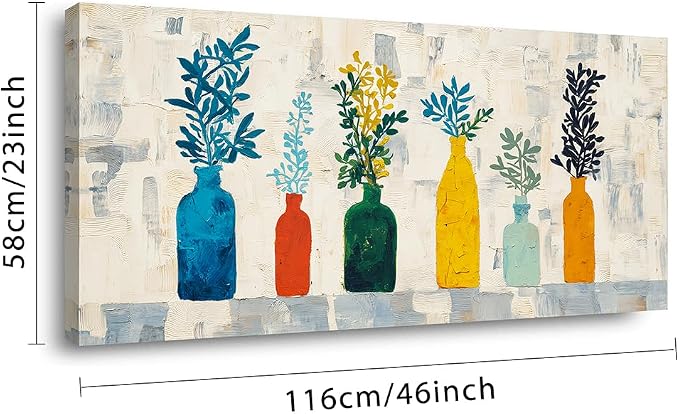 Ggaafet Bright Colorful Botanical Wall Art for Living Room Canvas Oil Painting Prints Beautiful Boho Vase Art Deco Modern Artwork Office Bedroom Family Dining Room Decor Large