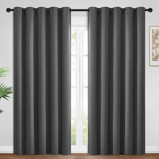 Yakamok Blackout Curtains Room Darkening Thermal Insulated Window Panels,Solid Grommet Top Drapes for Bedroom/Living Room(62Wx96L, Dark Grey, 2 Panels)
