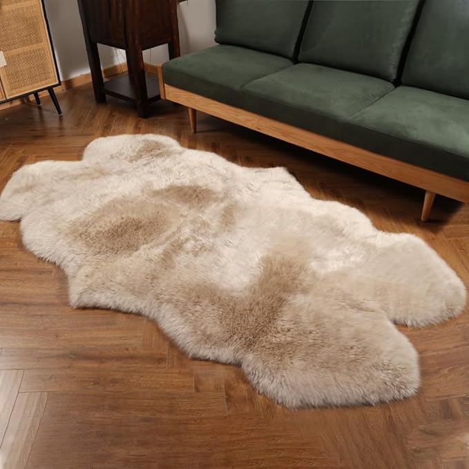 IRIWOOL Premium Genuine Fur Sheepskin Rug Real Australia Sheepskin Natural Luxury Fluffy Lambskin Fur Area Rug Seat Covers for Kids Bedroom Sofa Chair Cover (Creamy Gray, 4ft x 6ft)