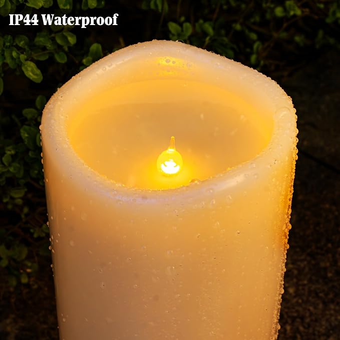 8" 10" 12" x 5" Extra Large Waterproof Outdoor Flameless Candles Battery Operated LED Pillar Candles for Indoor Outdoor Lanterns, Off White, Long Lasting, Set of 3