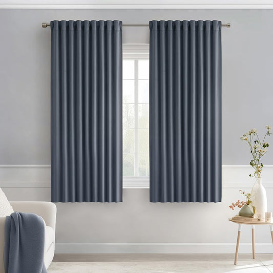 MIULEE Stone Blue Back Tab Blackout Curtains 63 Inch Length 2 Panels Set for Living Room Bedroom Privacy, Rod Pocket/Pinch Pleat Thermal Insulated Room Darkening Pleated Light Blocking Drapes