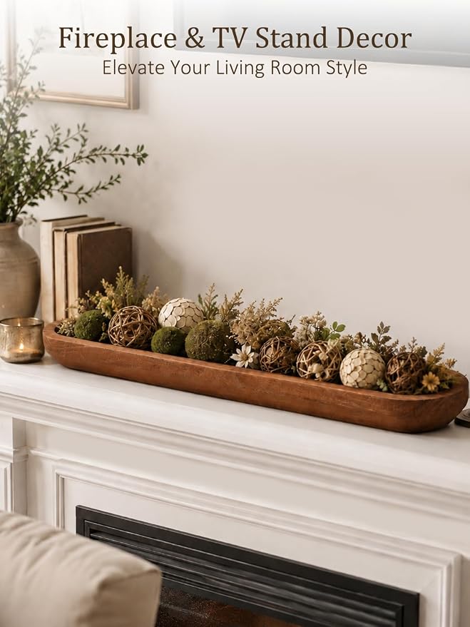 Wooden Dough Bowls for Decor Approx 29 Inch, Large Long Wooden Bowl | Hand Carved Rustic Farmhouse Extra Long Tray for Table Centerpiece, Living Room, Home Decor, Candle Bowl