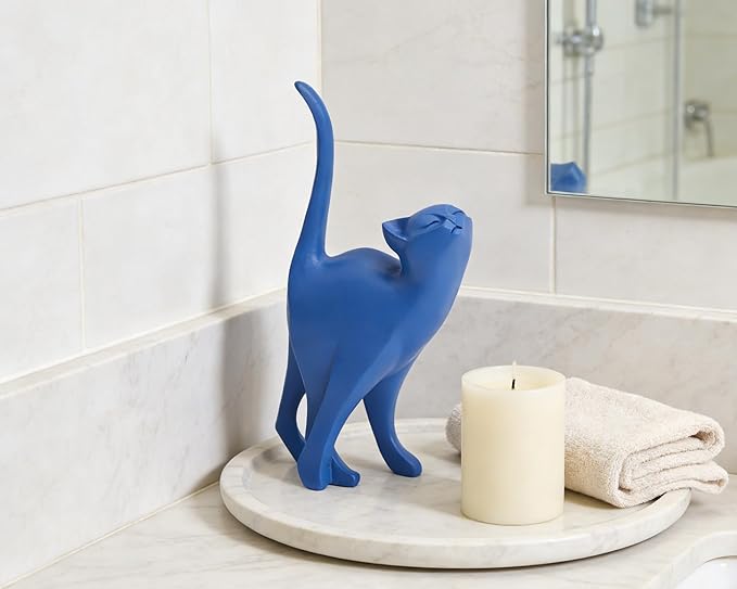 Blue Cat Statue Modern Abstract, Home Office Shelf Decor, 7-Inch Vibrant Assorted Colors, Easy to Match Any Decor Style