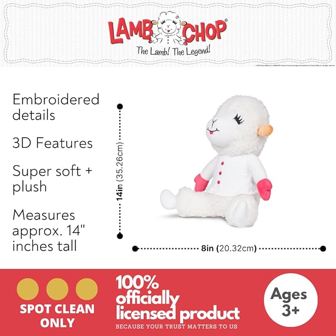 Lamb Chop Nostalgic Spring Cuddle Pillow, Super Soft & Cozy Plush, 14" Tall, (Officially Licensed Product) by Franco Collectibles