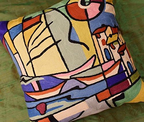 Modern Pillow Cover by Alfred Gockel | Nautical Pillow | Mid Century Modern Throw Pillows | Abstract Pillow for Couch | Contemporary Chair Cushion | Hand Embroidered Wool | Size -18x18