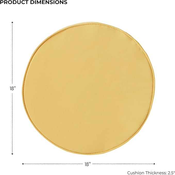 Set of 2 Outdoor 18 inch Round Patio Dining Chair Pads – Comfortable Fiber-Filled Seat Cushions with Ties, Reversible Polyester Fabric, Sunbeam