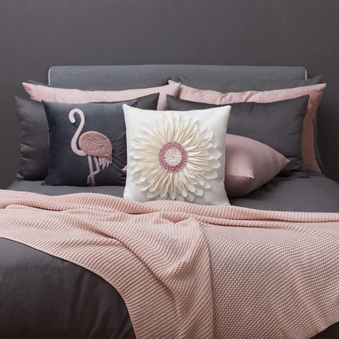 OiseauVoler Decorative 3D Flower Throw Pillow Covers Handmade Cushion Cover Cases for Couch Bed Living Room Farmhouse Home Decor 18 x 18 Inch Cream White