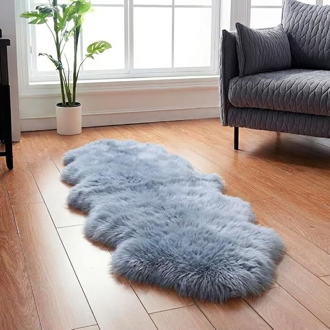 Woolous Gray Sheepskin Rug 2x6 ft - Genuine New Zealand Sheep Skin Runner Rug, Soft Thick Natural Double Pelt Rug for Bedroom, Living Room, and Bedside Decor | Genuine New Zealand sheepskin double pelt with soft thick wool. Ideal as gray runner rug, be...
