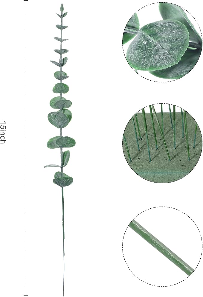 Canlierr 200 Pcs Eucalyptus Stems Faux Greenery Artificial Eucalyptus Leaves Decor Greenery Stems Branch for Wedding Centerpiece Flower Bouquet Farmhouse Home (Dark Green)